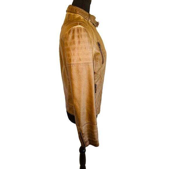 Vintage Max Edition Camel Faux Leather Moto Biker Jacket Coat S Street Style 90s - Picture 4 of 16